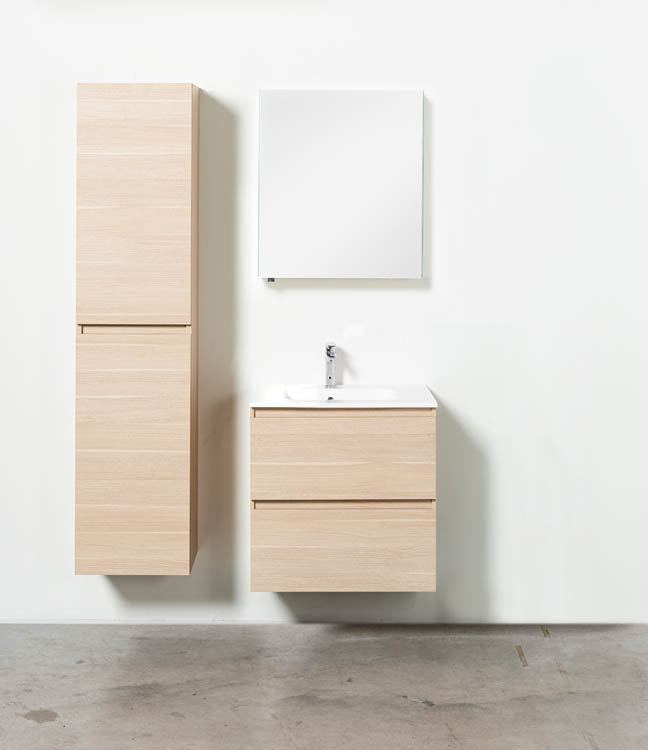 Meuble de salle de bain Dotan chêne naturel 600 mm lavabo brillant