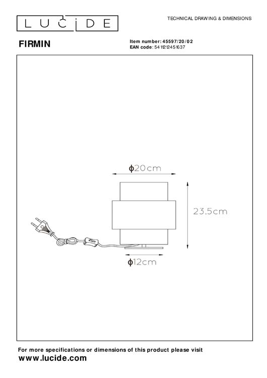 Lampe de table - Ø 20 cm - 1xE27 - Or Mat / Laiton