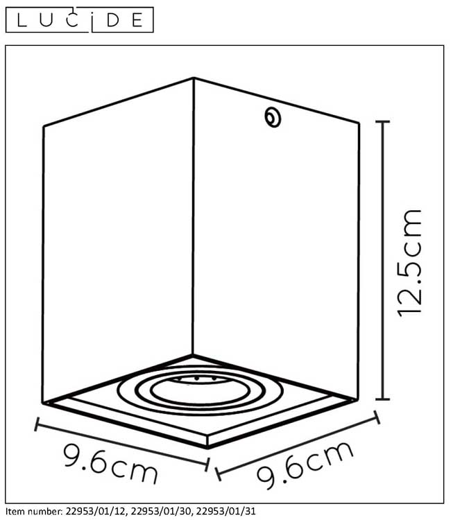 Lucide TUBE - Plafondspot vierkant - GU10 - Zwart