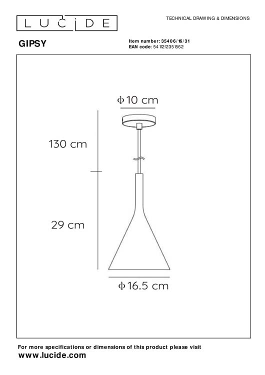 Lucide GIPSY - Suspension - Ø 16,5 cm - E27 - Blanc