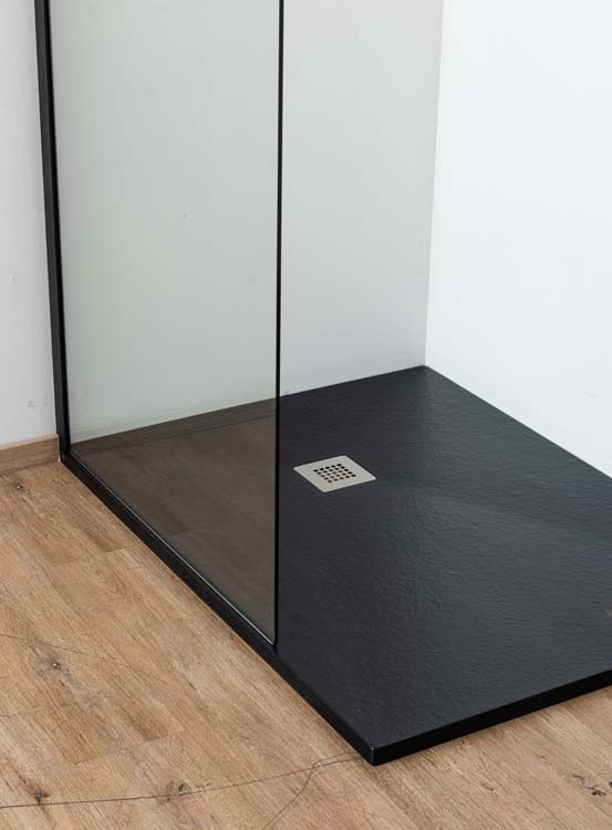 Douche de plain-pied 97 x 200 cm verre transparant - noir