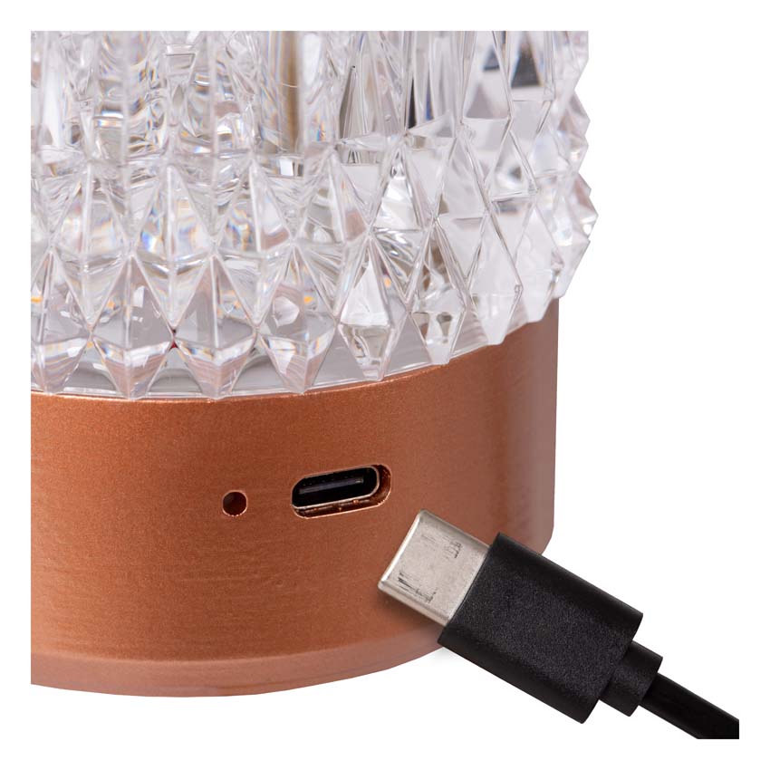 Lucide LILY - Oplaadbare Tafellamp - Accu/Batterij - Ø 8 cm - LED Dim to warm - 1x3W 2700K/3000K - Koper - Set van 3