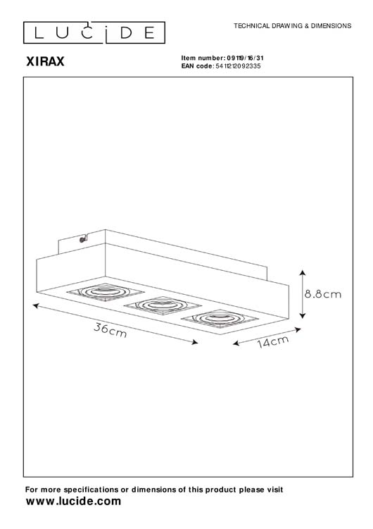 Lucide XIRAX - Plafondspot - LED Dim to warm - GU10 - 3x5W 2200K/3000K - Wit