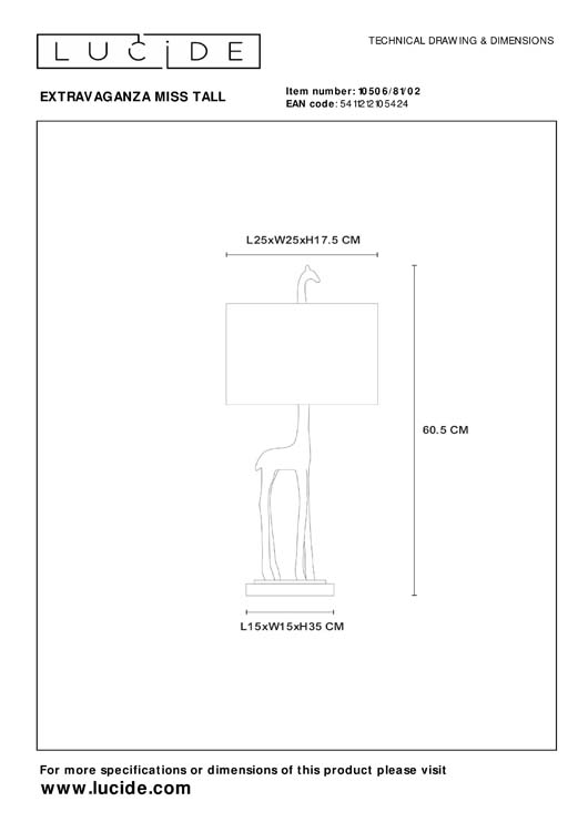 Lucide EXTRAVAGANZA MISS TALL - Lampe de table - Ø 25 cm - 1xE27 - Or Mat / Laiton