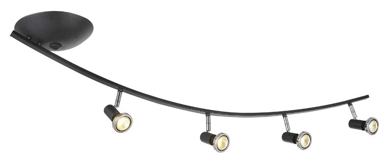 Spot de plafond LED arc noir chrome GU10 4x5W incl