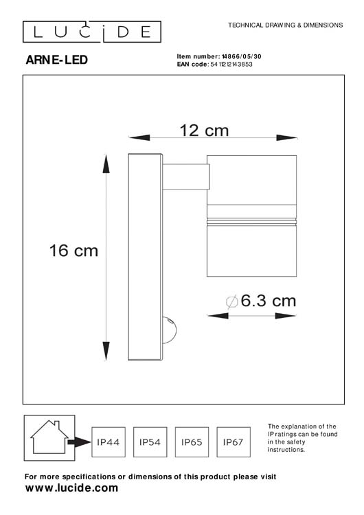 ARNE-LED - Spot mural Extérieur - Ø6,3 cm - H16.3 cm - LED - GU10 - 1x5W 2700K - IP44 - Noir