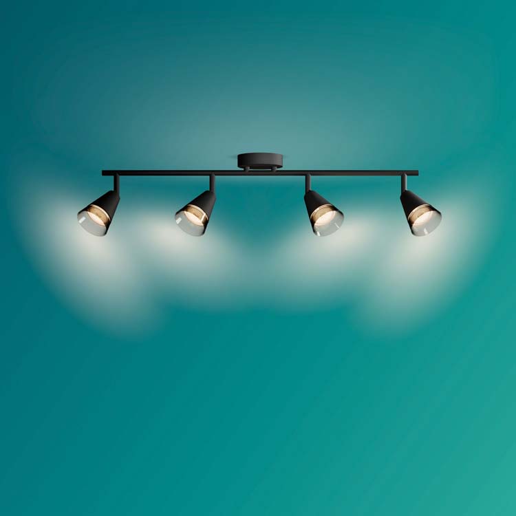 Spot plafond/mur - verre - dimmable - GU10 - 4x5W - lampe excl - noir