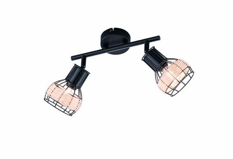 Spot de plafond noir/rotan 2xE14 lampe excl