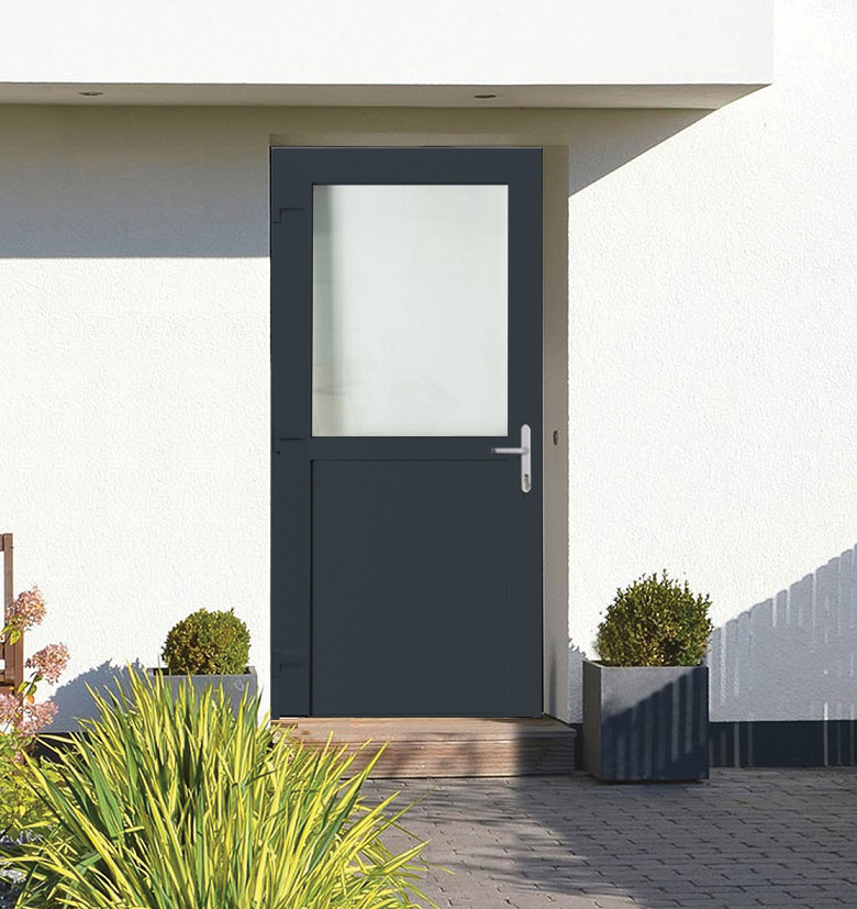 Porte extérieure pvc antra/blanche 980 x 2180 mm demi-vitrée out G