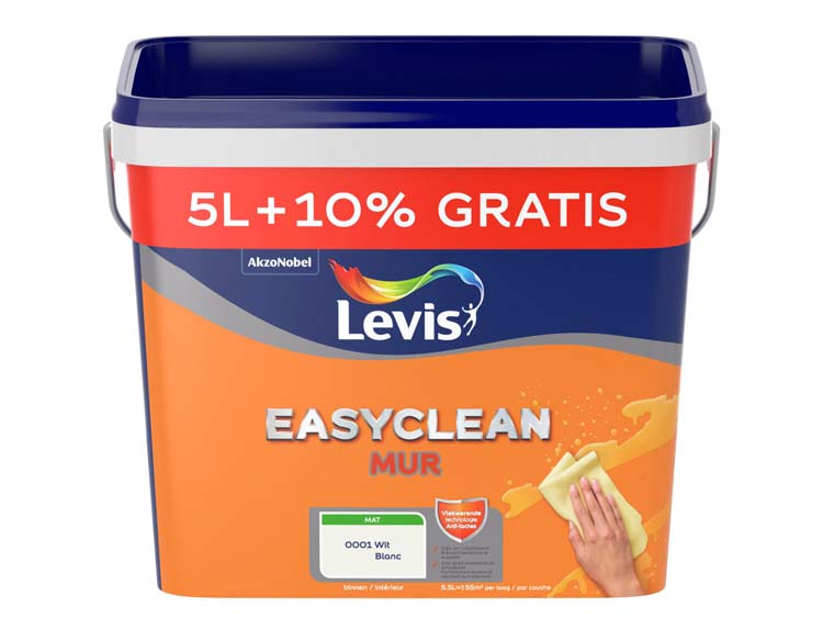 Levis Easyclean muur mat wit 5L+10% GRATIS