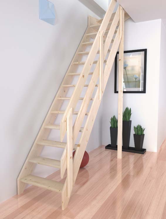 Escalier sapin Bonn medium avec quart tournant haut droite