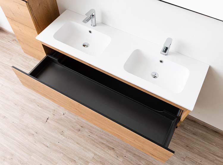 Meuble de salle de bain Daria chêne brun doré 1400 mm 2 lavabo mat