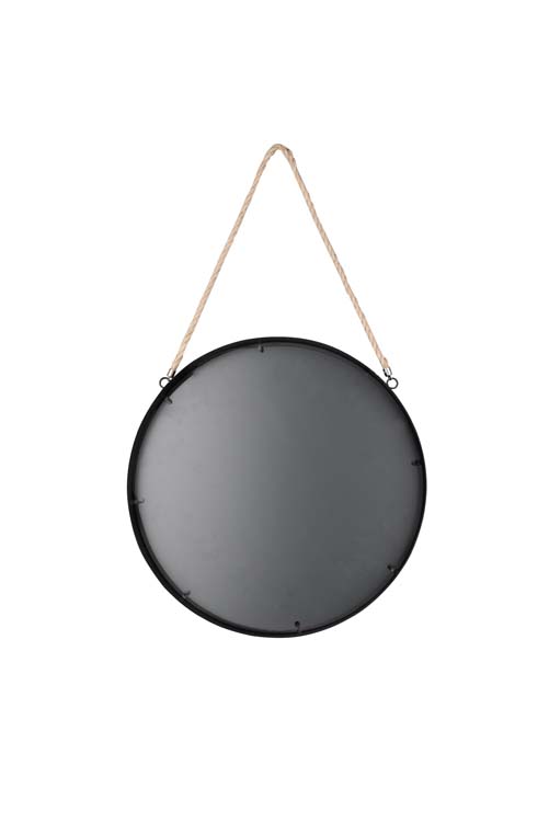 Miroir métal rond noir D40 cm avec corde