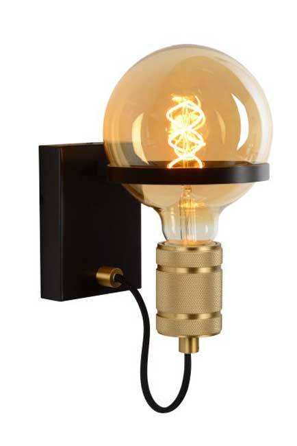 Wandlamp mat zwart/mat goud excl lamp LED mogelijk E27