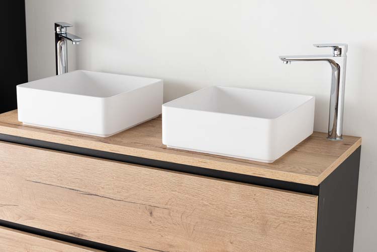 Meuble de salle de bain Dotan chêne/noir 1200 mm tablette en saillie melamine