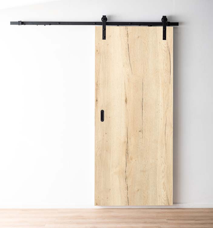 Porte coulissante realwood oak+rail robust noir 93x211.5cm