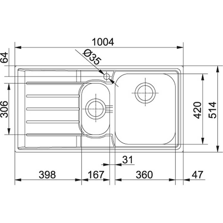 Franke évier à encastrer&slimtop 1+1/2bs 1004x514mm dr lisse