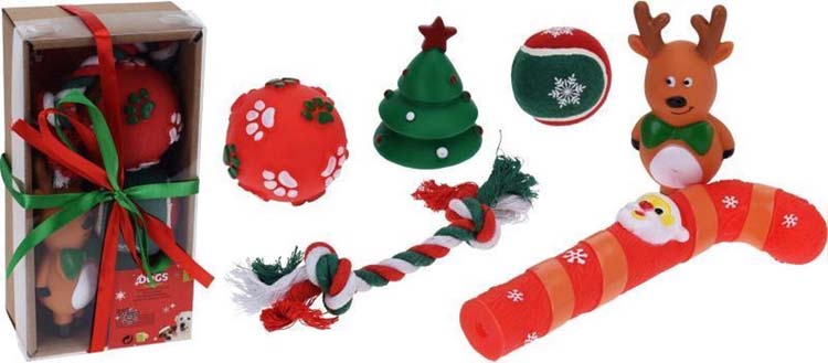 Hondenspeelgoed thema Kerst Set 6 Stuks