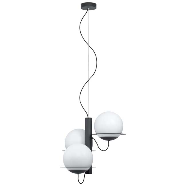 Hanglamp zwart/opaal mat diam46.5Cm E27 3X60W