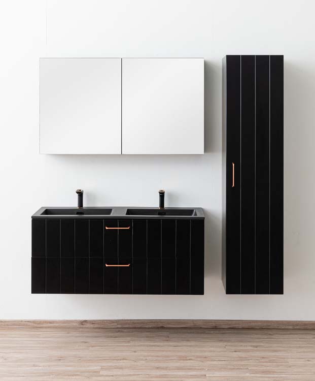 Meuble de salle de bain Jesper noir mat 1200 mm avec poignée cuivre