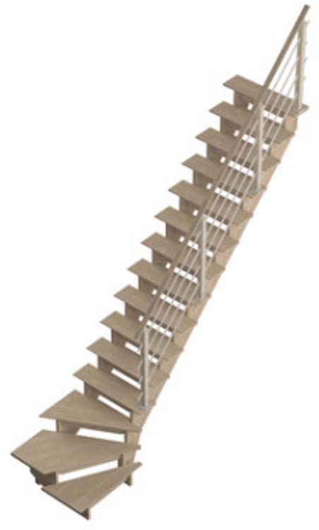 Rampe chêne Jena type H pour escalier quart tournant