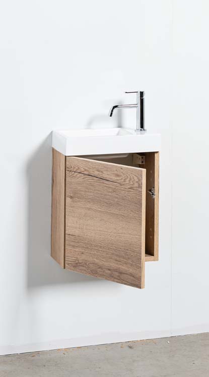 Meuble de toilette Domino aspect chêne 400 mm lavabo brillant
