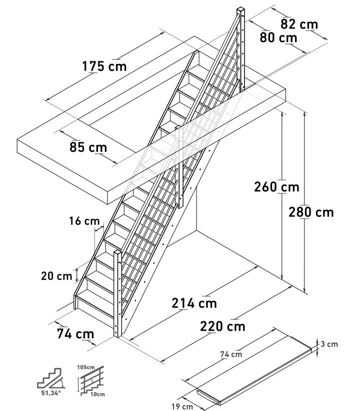 Escalier fermé hêtre Freiburg avec rampe