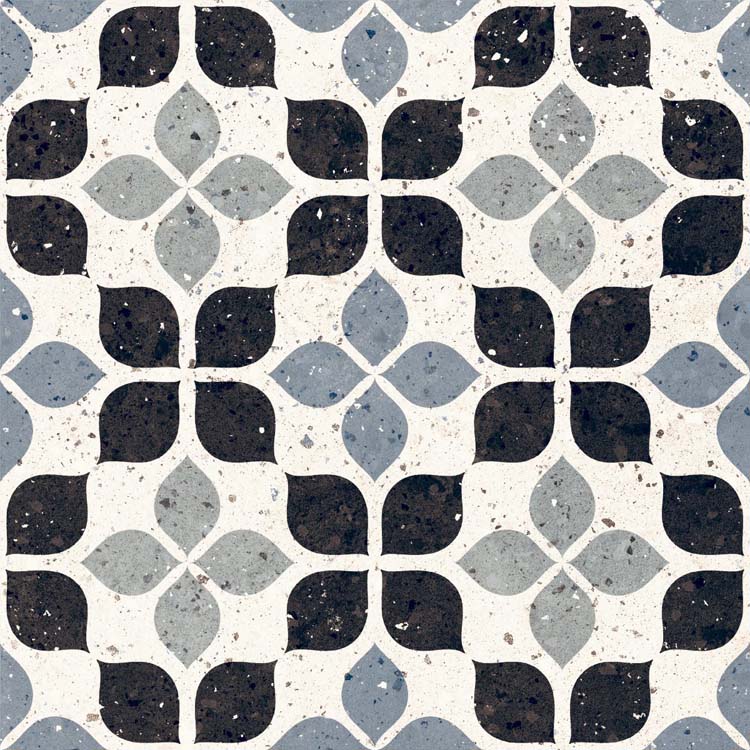 Carrelage Terrazzo décor Fiore bleu 20x20cm