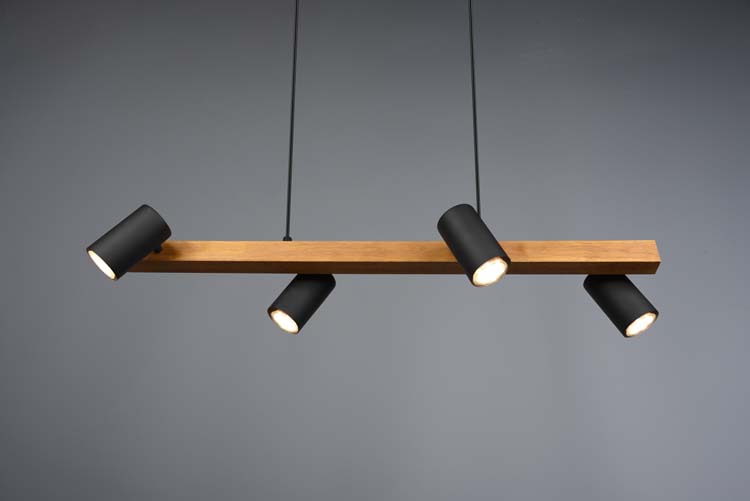 Hanglamp Marlie Zwart/Hout 4xGU10