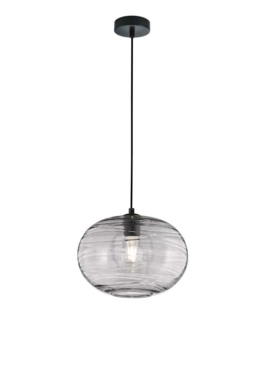 Suspension noir verre gris lampe excl 1xE27 diam 30cm