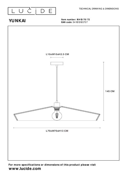 Lucide YUNKAI - Hanglamp - Ø 70 cm - 1xE27 - Licht hout