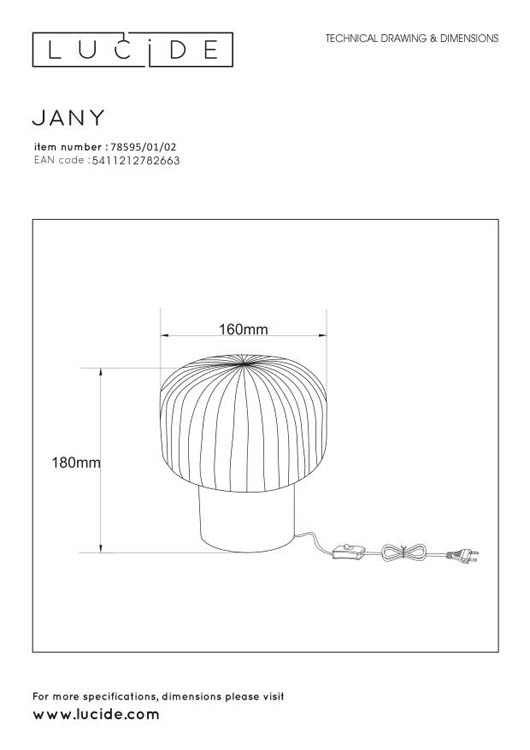 Lucide JANY - Tafellamp - Ø 16 cm - 1xE14 - Mat Goud / Messing