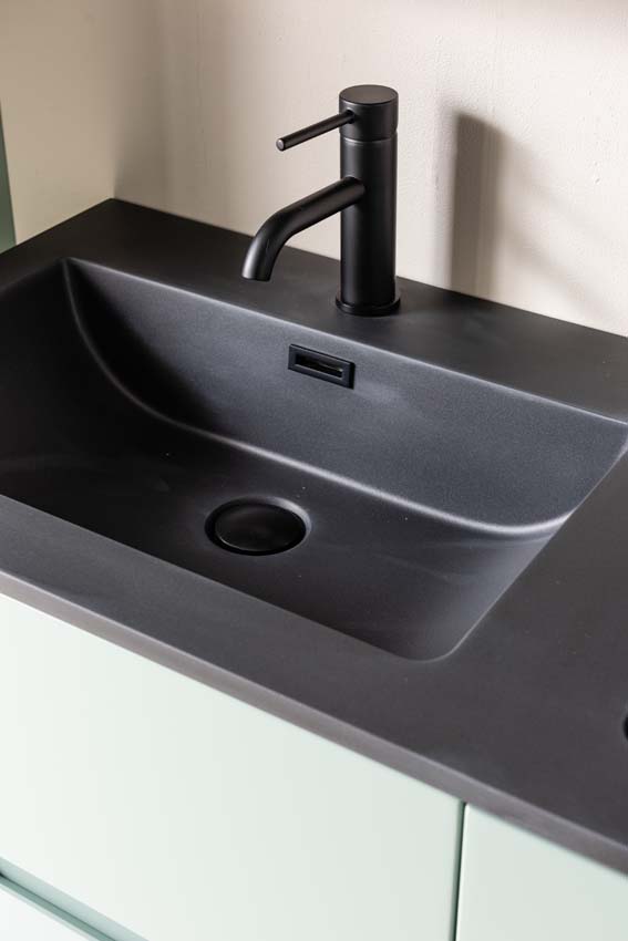 Meuble de salle de bain Truman gris-vert 1200 mm lavabo double noir mat