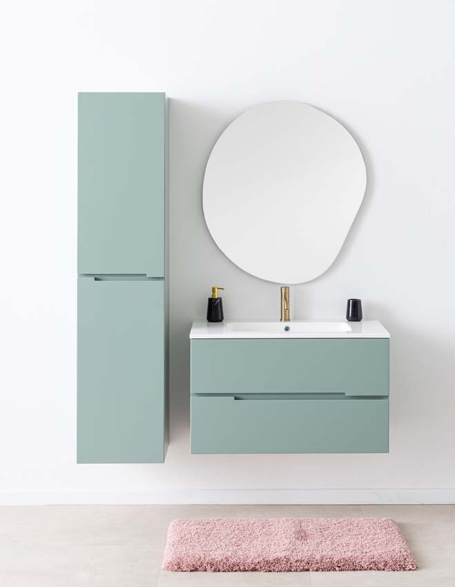 Meuble de salle de bain Truman gris-vert 900 mm lavabo blanc brilliant