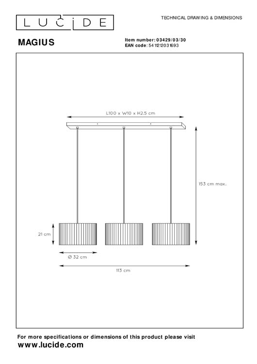 Lucide MAGIUS - Hanglamp - 3xE27 - Licht hout