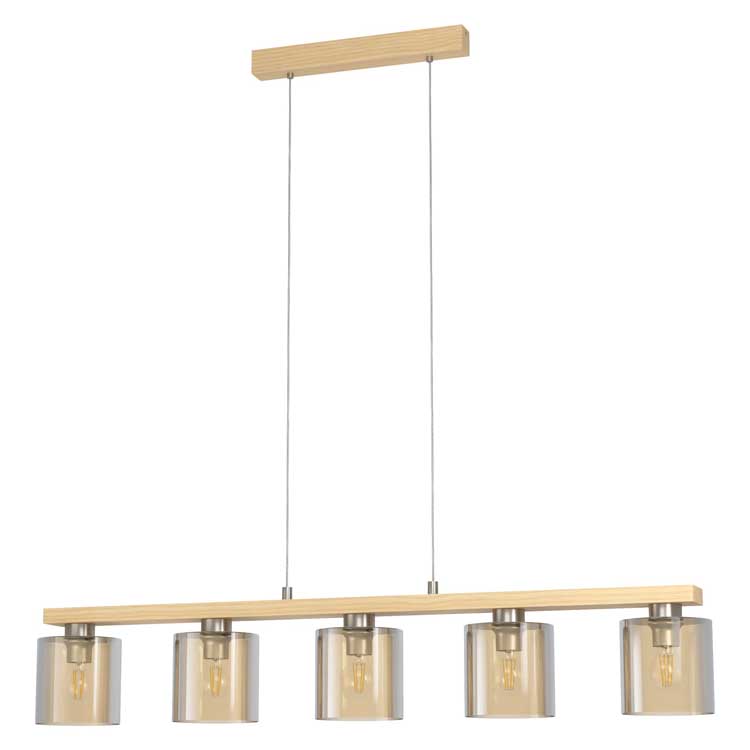 Lampe suspendue E27 - 5x28W - Bois/ambre