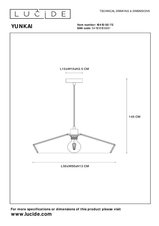 Lucide YUNKAI - Hanglamp - Ø 50 cm - 1xE27 - Licht hout