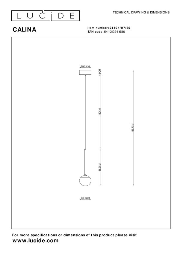 Lucide CALINA - Hanglamp - Ø 9,9 cm - LED Dimb. - 1x9W 2700K - Zwart