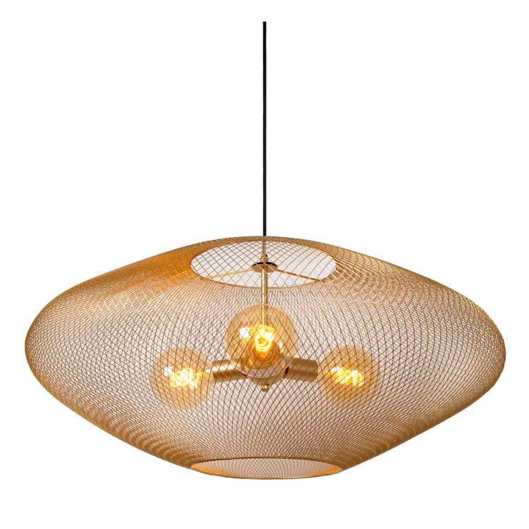 Lucide MESH - Hanglamp - Ø 88 cm - 3xE27 - Mat Goud / Messing