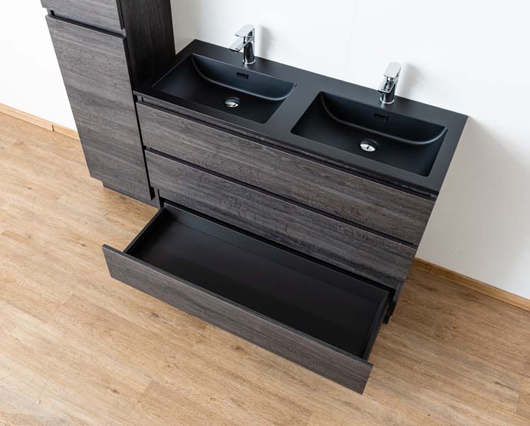 Meuble salle de bain Dotan chêne foncé 2 lavabo noir mat