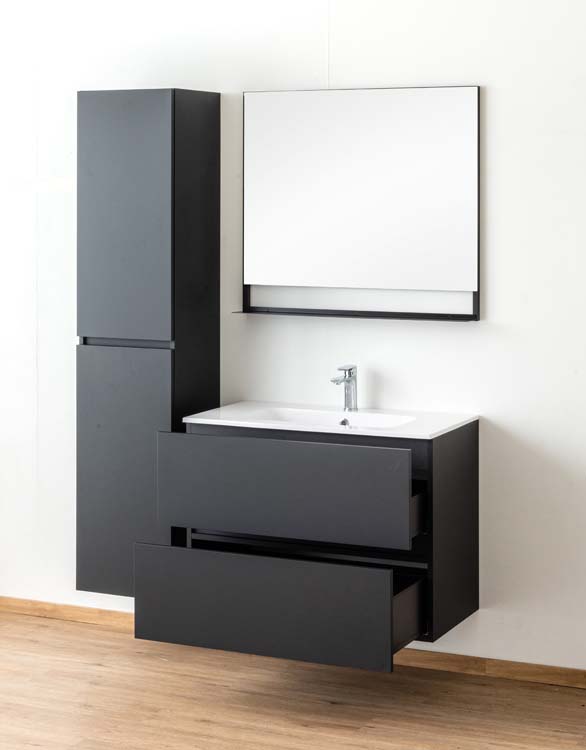 Meuble salle de bain Puro noir mat 900mm lavabo brillant