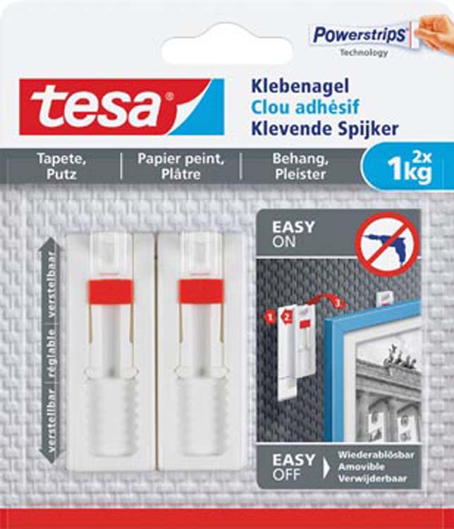 Tesa klevende spijker verstelbaar voor behang & pleister 1kg wit