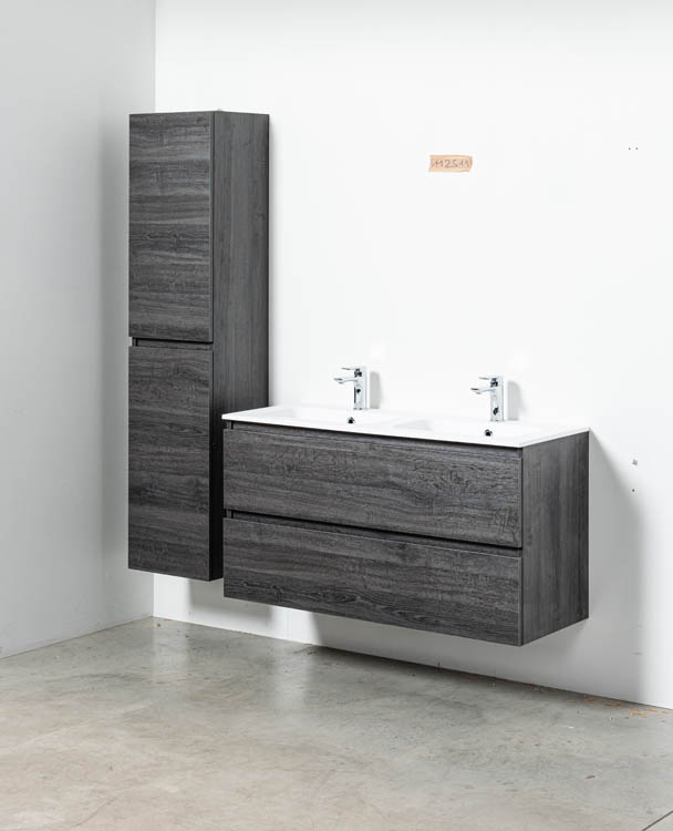 Meuble de salle de bain Dotan chêne fonce 1200 mm 2 lavabo porcelaine