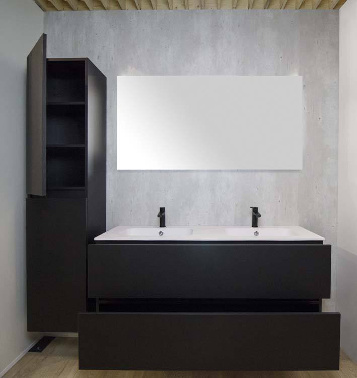 Meuble de salle de bain Puro noir mat 1400 mm lavabo mat