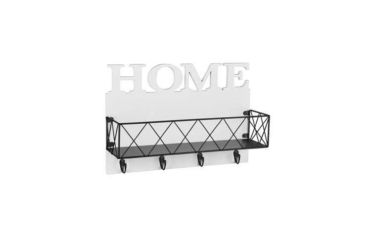 Muurrek Home wit metaal/hout 40x27x20cm