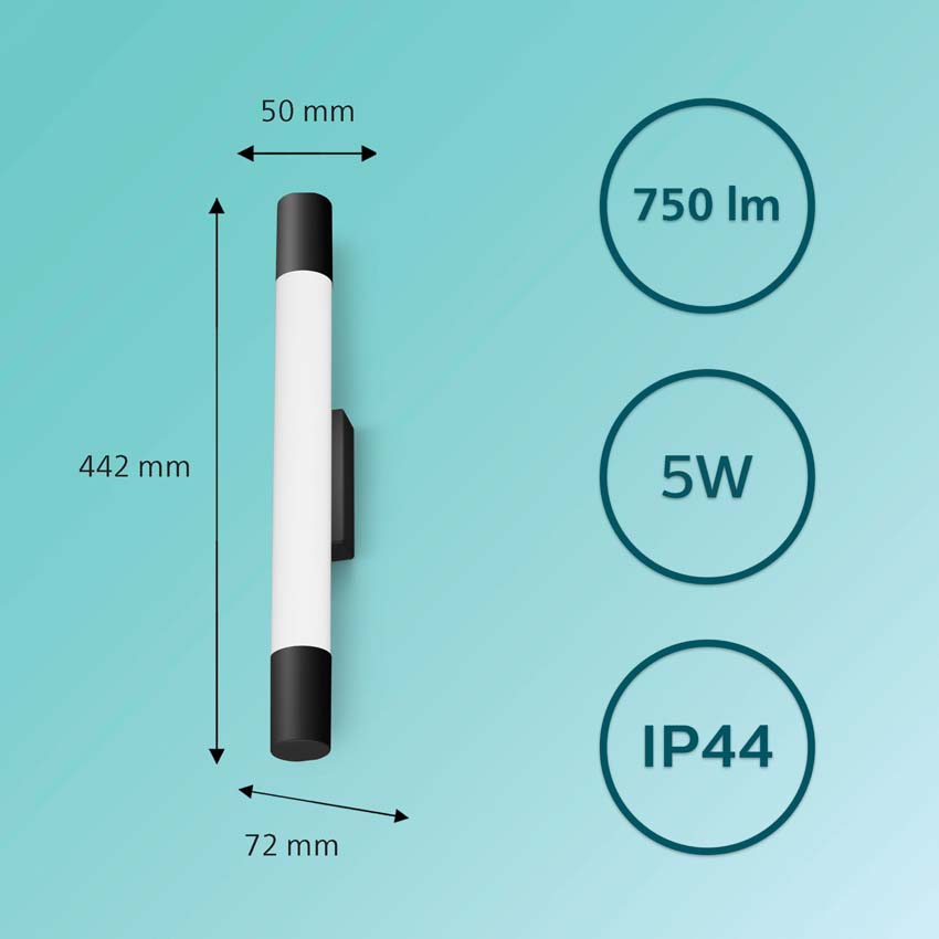 Spiegelverlichting - 5W - IP44 - incl lamp - zwart