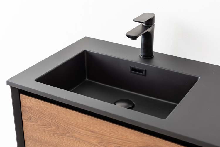 Meuble de salle de bain Justin noir mat/noyer 2 tiroirs 1200 mm