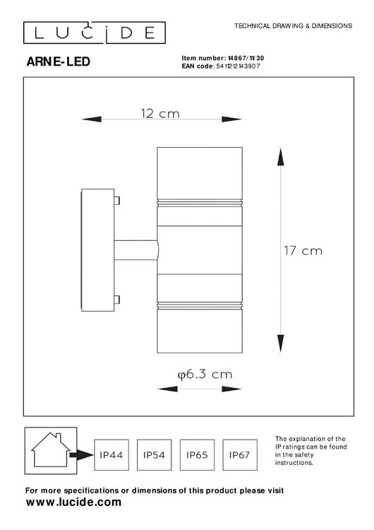 ARNE-LED - Spot mural Extérieur - Ø6,3 cm - H17 cm - LED - GU10 - 2x5W 2700K - IP44 - Noir