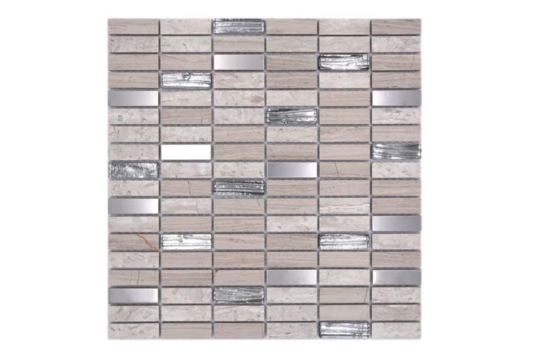 Mosaïque verre mix bois/blanche rectangulaire 29,8 x 30,4 cm