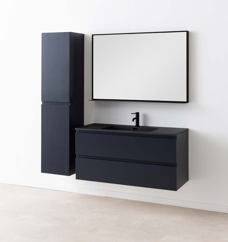 Meuble de salle de bain Tibo gris 1200 mm lavabo noir mat